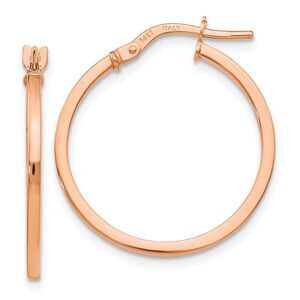 14k Rose Gold Square Tube Round Hoop Earrings, 1.5 x 22mm (7/8 Inch)
